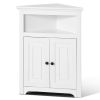 32" Corner Storage Cabinet, 3 Tiers Small Storage Cabinet with 2 Wooden Doors & Adjustable Shelves