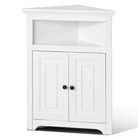 32" Corner Storage Cabinet, 3 Tiers Small Storage Cabinet with 2 Wooden Doors & Adjustable Shelves