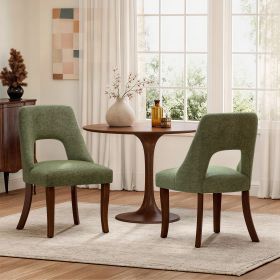 Dining Chair Set of 2,Upholstered Chenille Fabric Dining Chair Curved Solid Wood Legs, Elegant Tufted Club Dining Room Kitchen Room Dining Chair,Green