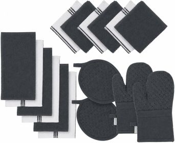 Kitchen Towels and Dishcloths Sets - 16 Pc Kitchen Essentials for New Home, Heat Resistant Silicone Oven Mitts & Pot Holder