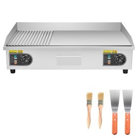 Commercial Electric Griddle, 28.54 x 15.75 in, 2800W, 122-570°F Adjustable Temp Control, Stainless Steel, Half Grooved Half Flat, with 2 Spatulas