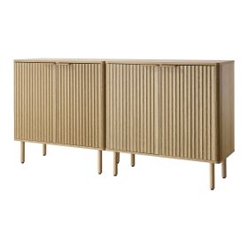 Coffee Bar Cabinet, Mid Century Fluted Coffee Bar Table with 2-Tier Storage, Buffet Stand Cabinet with 4 Barn Doors