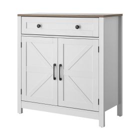 Coffee Bar Cabinet, Farmhouse Coffee Bar Table with Drawer, Buffet Stand Cabinet with 2 Barn Door, Sideboard Buffet Station for Living Room, Entryway