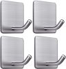 Heavy Duty Adhesive Towel Hooks Stick on Towel Hanger Wall Holder Waterproof Stainless Steel Sticky Hooks for Hanging Bathroom Kitchen Home-4 Packs