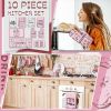 10 Pcs Funny Pink Kitchen Decor Set 4 This Kitchen is Seasoned with Love Dish Towel 2 Pot Holders with Sayings 2 Oven Mitts Glove Rustic Non Slip Rug