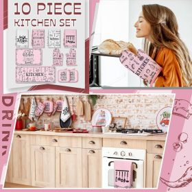 10 Pcs Funny Pink Kitchen Decor Set 4 This Kitchen is Seasoned with Love Dish Towel 2 Pot Holders with Sayings 2 Oven Mitts Glove Rustic Non Slip Rug