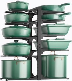 10-Tier Pots and Pans Organizer under Cabinet, Kitchen Cabinet Organizers and Storage, Heavy Duty Pots and Pan Storage Rack Organizer inside Cabinet