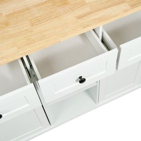 Kitchen Cart with Rubber wood Drop-Leaf Countertop ,Cabinet door internal storage racks