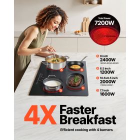 Built in Electric Stove Top, 30.3 x 20.5 inch 4 Burners, 240V Glass Radiant Cooktop with Sensor Touch Control, Timer & Child Lock Included
