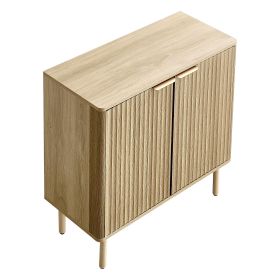 Coffee Bar Cabinet, Mid Century Fluted Coffee Bar Table with 2-Tier Storage, Buffet Stand Cabinet with 2 Barn Door