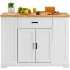 Kitchen Island Cart, 46" Wood Top Breakfast Bar with Storage Cabinet, Farmhouse Kitchen Table with Adjustable Shelf, Drawer