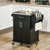 Rolling Kitchen Cart, Black, with Stainless Steel Countertop, Spice Rack, Island on Wheels