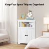 32" Corner Storage Cabinet, 3 Tiers Small Storage Cabinet with 2 Wooden Doors & Adjustable Shelves