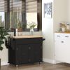 Kitchen Island Cart with Rubber Wood Top, Rolling Kitchen Island Table on Wheels with Drawers, Adjustable Shelves