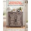 Coffee Bar Cabinet, Farmhouse Coffee Bar Table with Drawer, Buffet Stand Cabinet with 2 Barn Doors, Sideboard Buffet Station for Living Room, Entryway