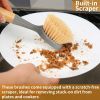 2 Pack Kitchen Dish Brush Bamboo Handle Dish Scrubber Built-in Scraper, Scrub Brush for Pans, Pots, Kitchen Sink Cleaning