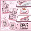 10 Pcs Funny Pink Kitchen Decor Set 4 This Kitchen is Seasoned with Love Dish Towel 2 Pot Holders with Sayings 2 Oven Mitts Glove Rustic Non Slip Rug