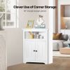 32" Corner Storage Cabinet, 3 Tiers Small Storage Cabinet with 2 Wooden Doors & Adjustable Shelves
