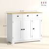 Sideboard with Solid Wood Countertop, Kitchen Storage Cabinet, Coffee Bar Cabinet with Drawers, Doors and Adjustable Shelf, White
