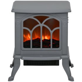 Electric Fireplace Heater, Freestanding Fireplace Stove with Realistic Logs and Flame Effect, 750W/1500W, Gray (Option: Gray-395x270x440 mm)