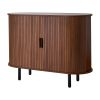 Coffee Bar Cabinet, Mid Century Fluted Coffee Bar Table, Buffet Stand Cabinet with 2 Sliding Doors, Sideboard Buffet Station for Living Room, Entryway