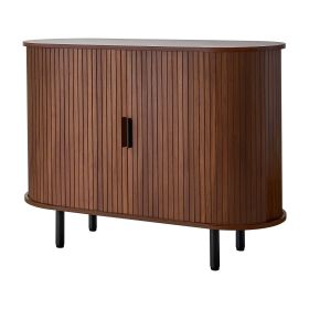 Coffee Bar Cabinet, Mid Century Fluted Coffee Bar Table, Buffet Stand Cabinet with 2 Sliding Doors, Sideboard Buffet Station for Living Room, Entryway (Color: Walnut Color, size: 40 inch)