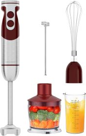 Pro Titanium Reinforced 5 in1 Immersion Hand Blender, Powerful with 80% Sharper Blades, 12 Speed Corded Blender, Including 500ml Chopper, 600ml Beaker (Color: Red)